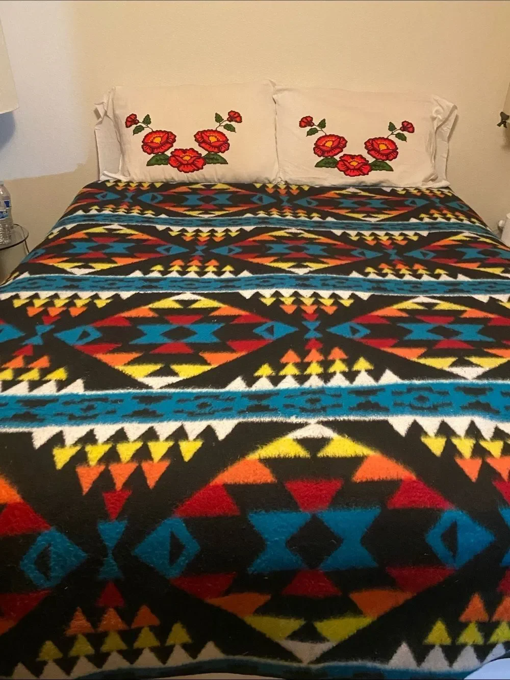 Southwestern Black Multicolor Geometric Bed Blanket by Sz, 88X68” Approximately